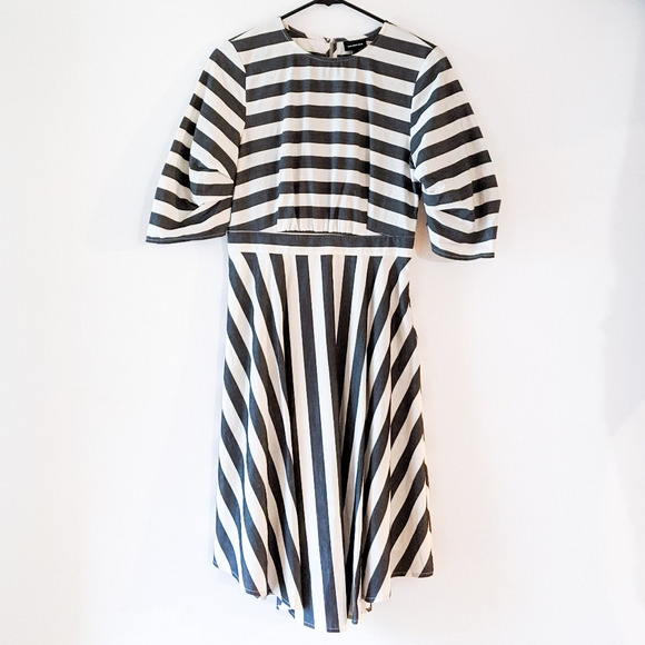 Who What Wear Flared Striped Dress Charcoal XS - Picture 1 of 7